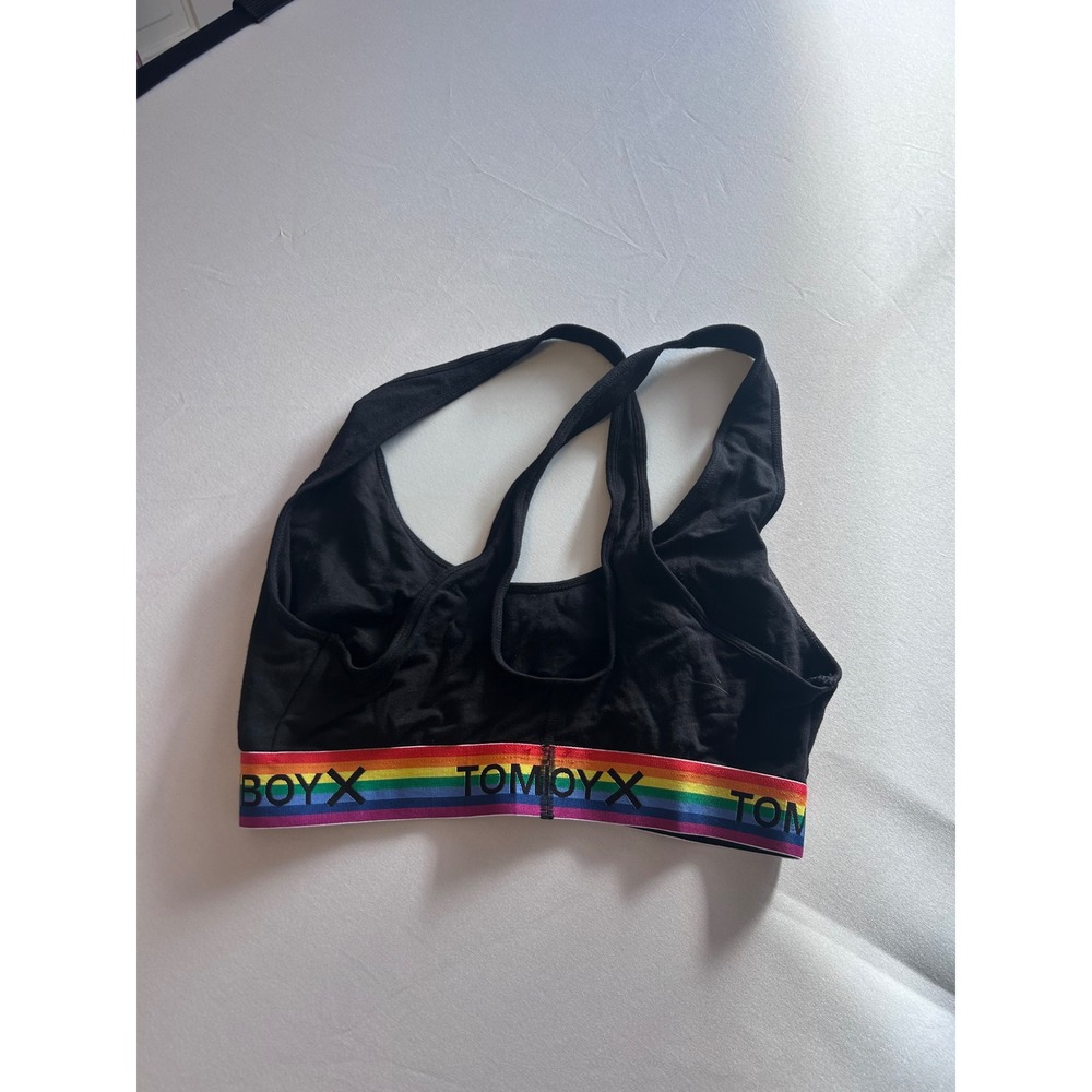 TomboyX Bralette Womens Medium Black Rainbow Pride Racerback Modal Wireless Bra